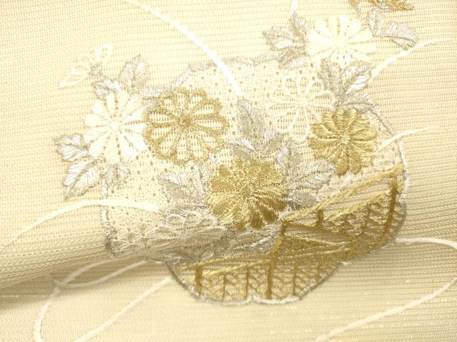 平和屋着物＊夏物 中国三大刺繍 スワトウ刺繍 汕頭刺繍 総刺繍 ワンタッチつけ帯 草花文 金銀糸 正絹 逸品 DAAZ4275cm