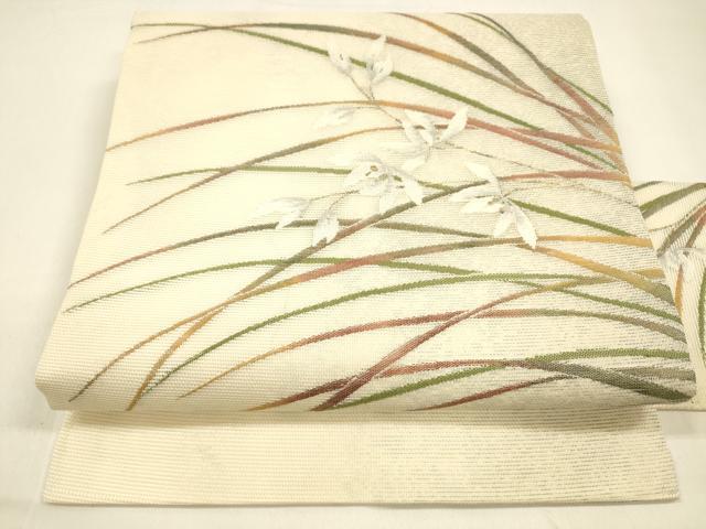 平和屋着物＊夏物 九寸名古屋帯 草花文 金銀糸 正絹 逸品 DAAZ4277cm