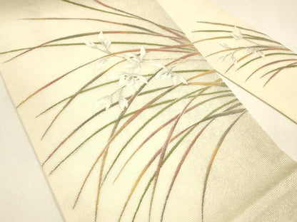 平和屋着物＊夏物 九寸名古屋帯 草花文 金銀糸 正絹 逸品 DAAZ4277cm