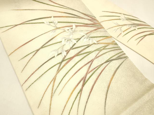 平和屋着物＊夏物 九寸名古屋帯 草花文 金銀糸 正絹 逸品 DAAZ4277cm