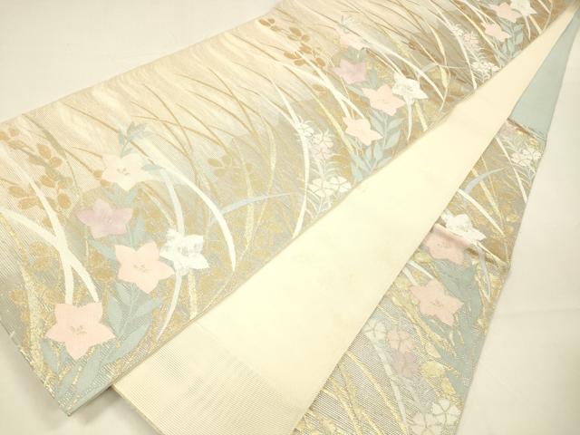 平和屋着物＊夏物 六通柄袋帯 草葉文 金銀糸 正絹 逸品 DAAZ4283cm
