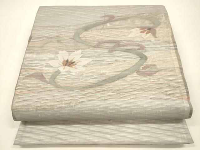 平和屋着物＊夏物 太鼓柄袋帯 更紗花文 金銀糸 正絹 逸品 DAAZ4285cm