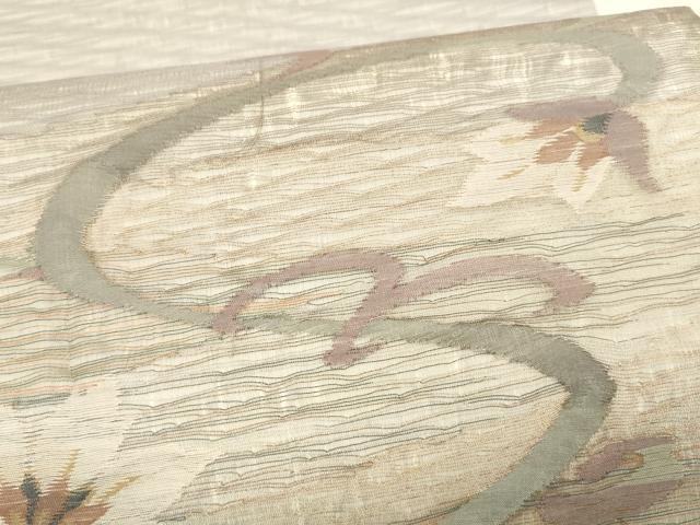 平和屋着物＊夏物 太鼓柄袋帯 更紗花文 金銀糸 正絹 逸品 DAAZ4285cm