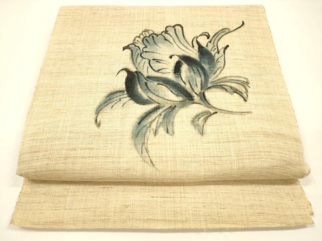 平和屋着物＊夏物 八寸名古屋帯 手描き 枝花文 麻 逸品 DAAZ4286cm