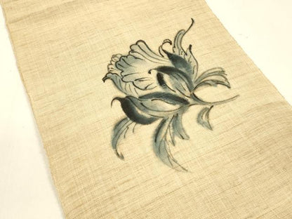 平和屋着物＊夏物 八寸名古屋帯 手描き 枝花文 麻 逸品 DAAZ4286cm