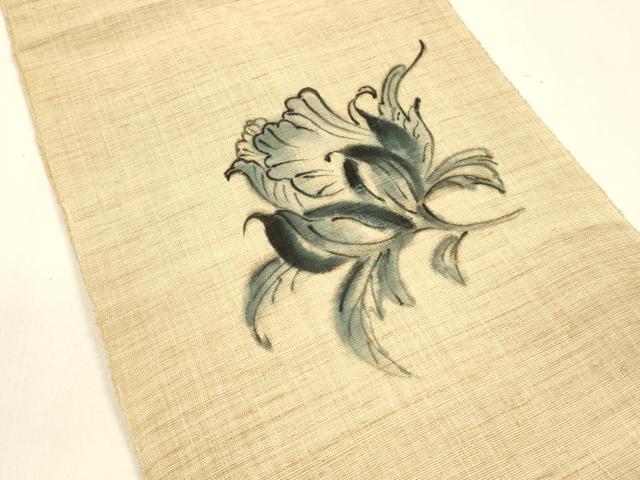 平和屋着物＊夏物 八寸名古屋帯 手描き 枝花文 麻 逸品 DAAZ4286cm