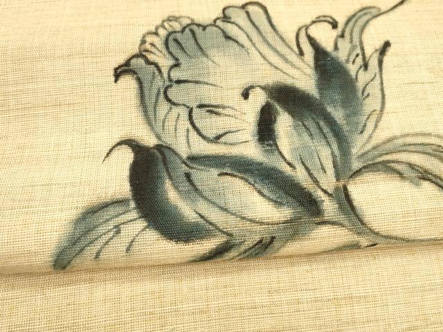 平和屋着物＊夏物 八寸名古屋帯 手描き 枝花文 麻 逸品 DAAZ4286cm
