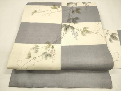 平和屋着物＊夏物 九寸名古屋帯 手描き 葡萄蔦の葉文 正絹 逸品 DAAZ4291cm