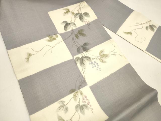 平和屋着物＊夏物 九寸名古屋帯 手描き 葡萄蔦の葉文 正絹 逸品 DAAZ4291cm