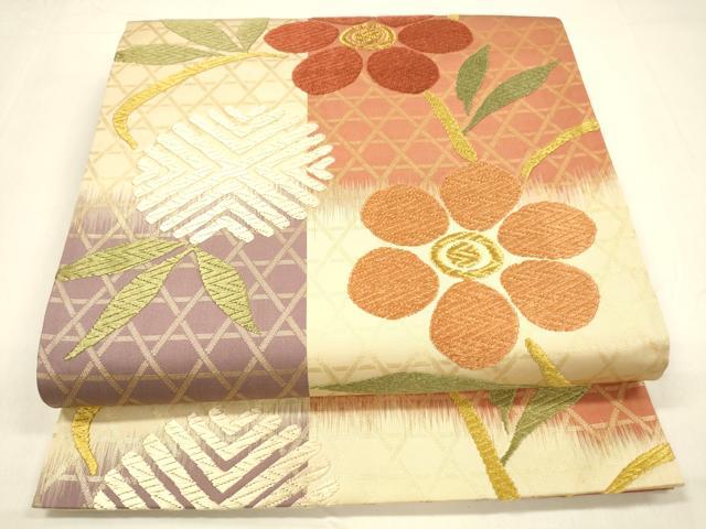 平和屋着物●六通柄袋帯 唐織 草花文 金糸 正絹 逸品 DAAZ4292cm