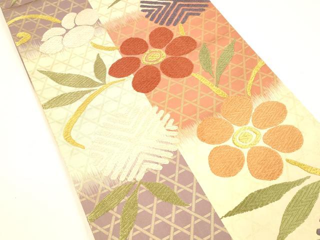 平和屋着物●六通柄袋帯 唐織 草花文 金糸 正絹 逸品 DAAZ4292cm
