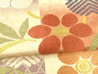 平和屋着物●六通柄袋帯 唐織 草花文 金糸 正絹 逸品 DAAZ4292cm