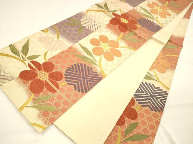 平和屋着物●六通柄袋帯 唐織 草花文 金糸 正絹 逸品 DAAZ4292cm