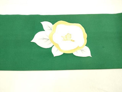 平和屋着物●塩瀬 九寸名古屋帯 手描き 駒刺繍 草花文 金彩 正絹 逸品 DAAZ4293cm