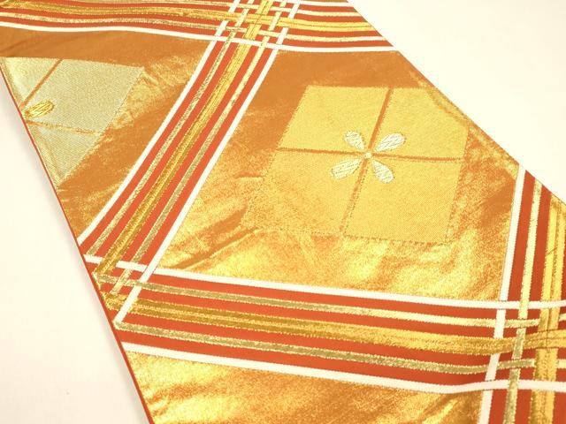 平和屋着物●西陣　河合美術織物謹製　六通柄袋帯　花菱文　金糸　正絹　逸品　DAAZ4308cm