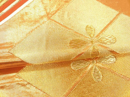 平和屋着物●西陣　河合美術織物謹製　六通柄袋帯　花菱文　金糸　正絹　逸品　DAAZ4308cm