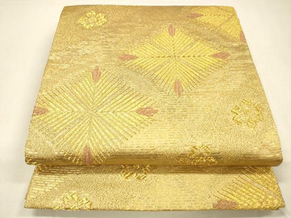 平和屋着物●六通柄袋帯 唐織 作家物 松菱花文 金糸 正絹 逸品 DAAZ4319cm