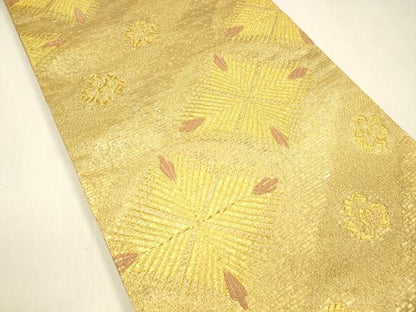 平和屋着物●六通柄袋帯 唐織 作家物 松菱花文 金糸 正絹 逸品 DAAZ4319cm