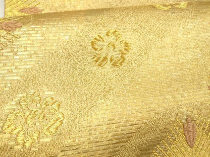 平和屋着物●六通柄袋帯 唐織 作家物 松菱花文 金糸 正絹 逸品 DAAZ4319cm
