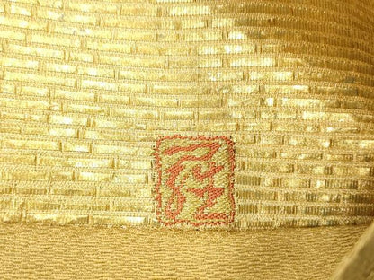 平和屋着物●六通柄袋帯 唐織 作家物 松菱花文 金糸 正絹 逸品 DAAZ4319cm