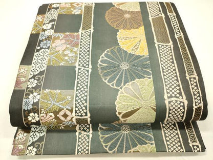 平和屋着物●六通柄袋帯 麗粋唐織 鹿の子花間道 金糸 正絹 逸品 DAAZ4329cm