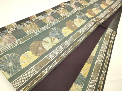 平和屋着物●六通柄袋帯 麗粋唐織 鹿の子花間道 金糸 正絹 逸品 DAAZ4329cm