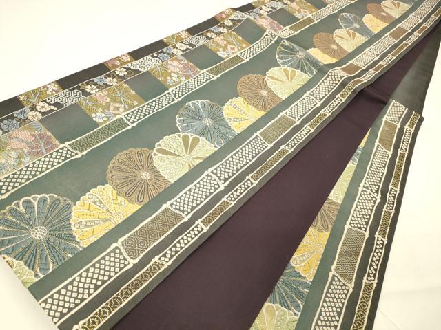 平和屋着物●六通柄袋帯 麗粋唐織 鹿の子花間道 金糸 正絹 逸品 DAAZ4329cm