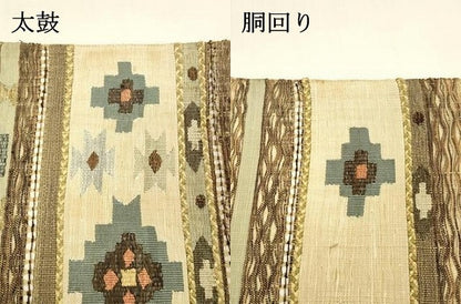平和屋着物▽スリーシーズン 春夏秋 太鼓柄袋帯 すくい織 抽象文様 金糸 正絹 逸品 DAAZ4335cm