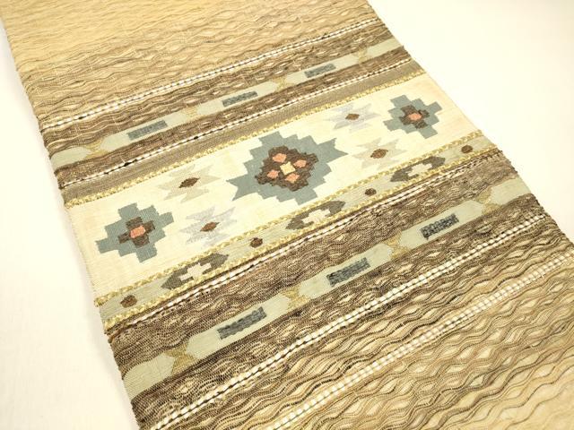 平和屋着物▽スリーシーズン 春夏秋 太鼓柄袋帯 すくい織 抽象文様 金糸 正絹 逸品 DAAZ4335cm