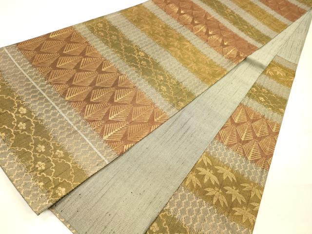 平和屋着物●六通柄袋帯 松葉花文 金糸 正絹 逸品 DAAZ4337cm