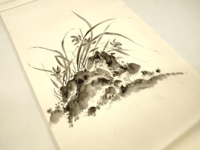 平和屋着物●塩瀬 九寸開き名古屋帯 手描き 草花文 正絹 逸品 DAAZ4354cm