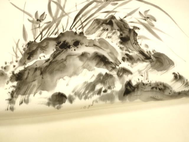 平和屋着物●塩瀬 九寸開き名古屋帯 手描き 草花文 正絹 逸品 DAAZ4354cm