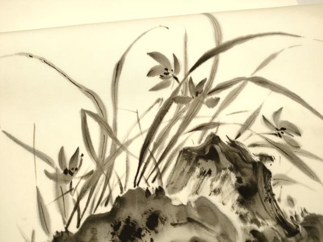 平和屋着物●塩瀬 九寸開き名古屋帯 手描き 草花文 正絹 逸品 DAAZ4354cm