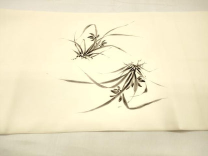 平和屋着物●塩瀬 九寸開き名古屋帯 手描き 草花文 正絹 逸品 DAAZ4354cm