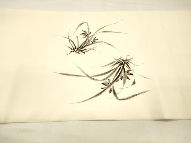 平和屋着物●塩瀬 九寸開き名古屋帯 手描き 草花文 正絹 逸品 DAAZ4354cm