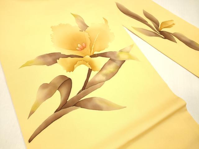 平和屋着物●塩瀬　九寸名古屋帯　ろうけつ染め　枝花文　正絹　逸品　DAAZ4358cm