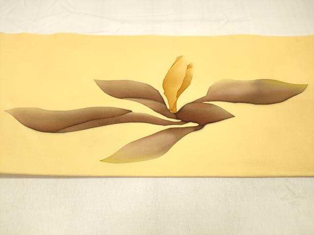 平和屋着物●塩瀬　九寸名古屋帯　ろうけつ染め　枝花文　正絹　逸品　DAAZ4358cm