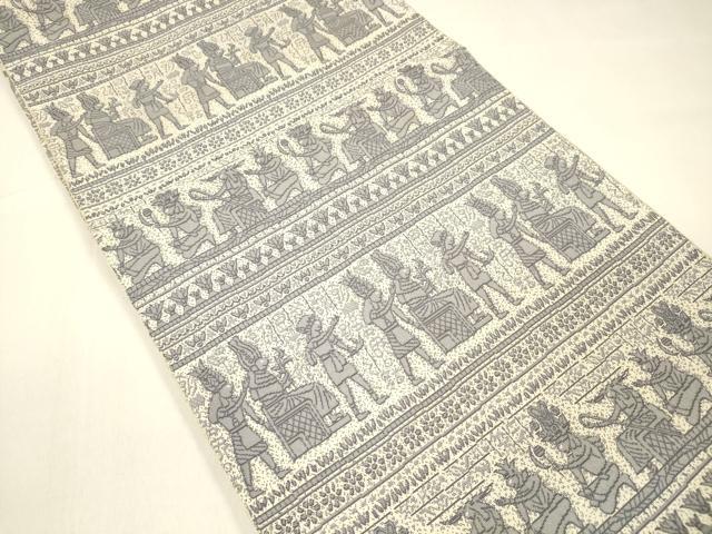 平和屋着物●本場筑前博多織　八寸名古屋帯　壁画文様　正絹　逸品　DAAZ4359cm