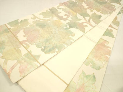 平和屋着物●全通柄袋帯 更紗花唐草文 金糸 正絹 逸品 DAAZ4372cm