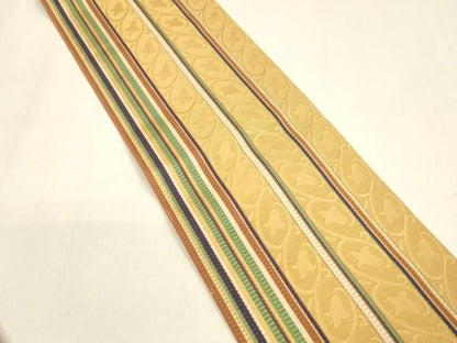 平和屋着物●本場筑前博多織　半幅帯　枝花間道　正絹　逸品　DAAZ4384cm