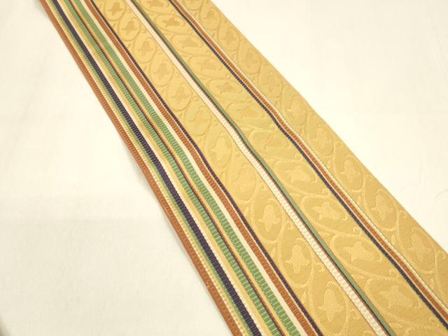 平和屋着物●本場筑前博多織　半幅帯　枝花間道　正絹　逸品　DAAZ4384cm