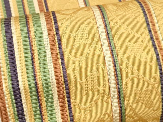 平和屋着物●本場筑前博多織　半幅帯　枝花間道　正絹　逸品　DAAZ4384cm