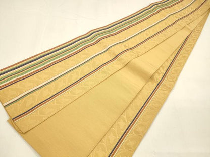 平和屋着物●本場筑前博多織　半幅帯　枝花間道　正絹　逸品　DAAZ4384cm