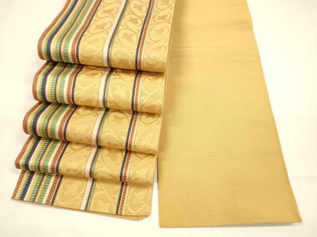 平和屋着物●本場筑前博多織　半幅帯　枝花間道　正絹　逸品　DAAZ4384cm