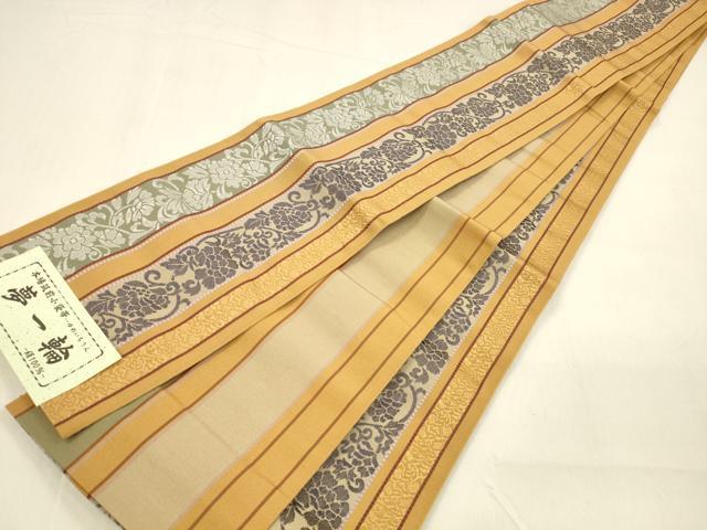 平和屋着物●本場筑前博多織　両面　半幅帯　小野和也作　更紗花間道　間道　夢一輪　証紙付き　正絹　逸品　DAAZ4386cm