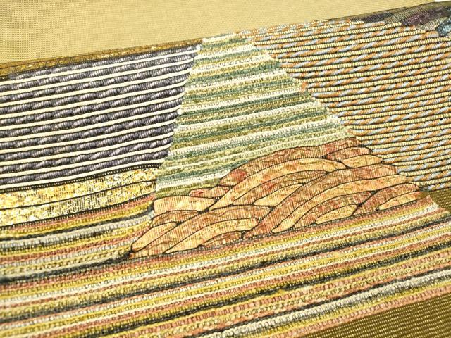平和屋着物●太鼓柄袋帯 抽象文様 金通し地 正絹 逸品 DAAZ4390cm
