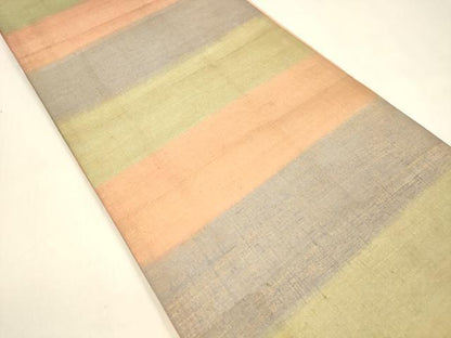 平和屋着物●全通柄袋帯　紬地　釉鐸　横段文　反端付き　正絹　逸品　DAAZ4392cm