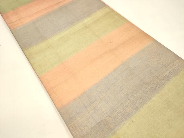 平和屋着物●全通柄袋帯　紬地　釉鐸　横段文　反端付き　正絹　逸品　DAAZ4392cm