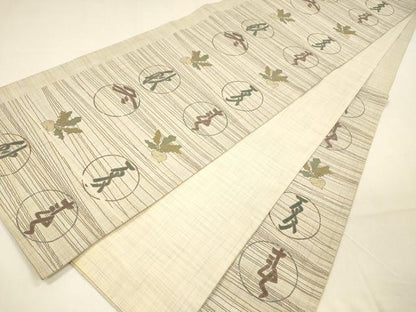 平和屋着物●六通柄袋帯　陶漆　春夏秋冬　成り物　正絹　逸品　DAAZ4393cm