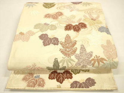 平和屋着物●六通柄袋帯　唐織　流水草花文　金糸　正絹　逸品　DAAZ4404cm